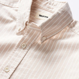 material shot of the button down collar on The Jack in Sunburn Stripe Oxford, Wovens by Taylor Stitch