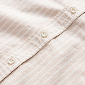 material shot of the natural buttons on The Jack in Sunburn Stripe Oxford, Wovens by Taylor Stitch