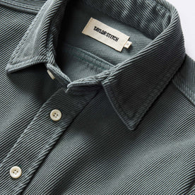 material shot of the collar on The Ledge Shirt in Deep Sea Twill, Wovens by Taylor Stitch