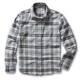 flatlay of The Ledge Shirt in Faded Blue Plaid, shown in full, Wovens by Taylor Stitch