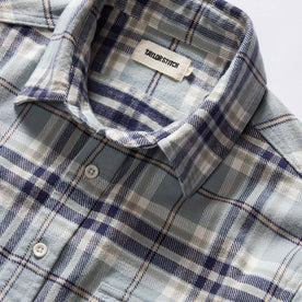 material shot of the collar on The Ledge Shirt in Faded Blue Plaid, Wovens by Taylor Stitch