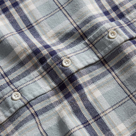 material shot of the natural buttons on The Ledge Shirt in Faded Blue Plaid, Wovens by Taylor Stitch