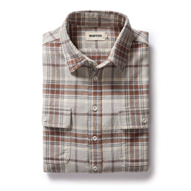 flatlay of The Ledge Shirt in Redwood Plaid, Wovens by Taylor Stitch