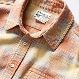 material shot of the collar on The Ledge Shirt in Sunrise Plaid, Wovens by Taylor Stitch