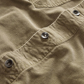 material shot of the buttons on The Long Haul Jacket in Light Sage Cord, Outerwear by Taylor Stitch