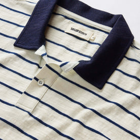 material shot of the collar on The Organic Cotton Polo in Bleached Natural Stripe, Knits by Taylor Stitch