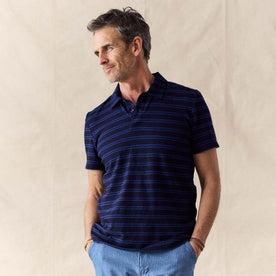 The Organic Cotton Polo in Rinsed Indigo Stripe - featured image