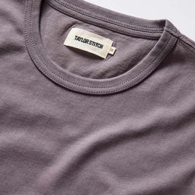 material shot of the ribbed neck opening on The Organic Cotton Tee in Dried Plum, Knits by Taylor Stitch