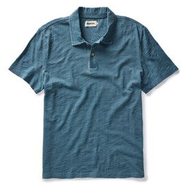 flatlay of The Organic Cotton Polo in Washed Indigo, Knits by Taylor Stitch