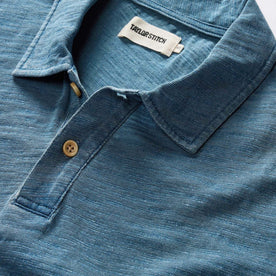 material shot of the collar on The Organic Cotton Polo in Washed Indigo, Knits by Taylor Stitch