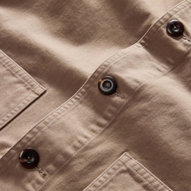 material shot of the buttons on The Ojai Jacket in Organic Dried Earth Foundation Twill, Outerwear by Taylor Stitch