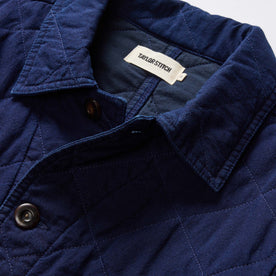 material shot of the collar on The Ojai Jacket in Indigo Diamond Quilt, Outerwear by Taylor Stitch