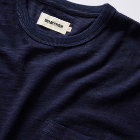 material shot of the collar on The Organic Cotton Tee in Rinsed Indigo, Knits by Taylor Stitch