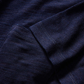 material shot of the sleeves and pocket on The Organic Cotton Tee in Rinsed Indigo, Knits by Taylor Stitch