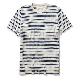 flatlay of The Organic Cotton Tee in Washed Indigo Stripe, Knits by Taylor Stitch