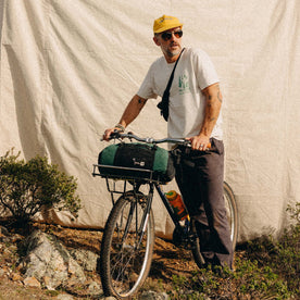 fit model in The Organic Cotton Tee in Trail Buddies, Knits by Taylor Stitch