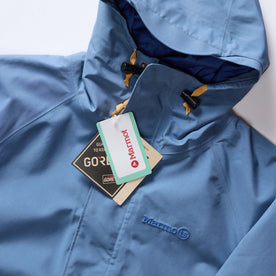 material shot of the marmot and goretex labels on The Owens Parka in Moonlight Gore-Tex, Outerwear by Taylor Stitch