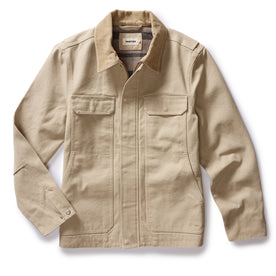 flatlay of The Workhorse Utility Jacket in Light Khaki Chipped Canvas, Outerwear by Taylor Stitch