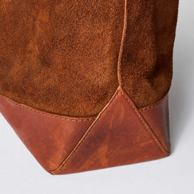 material shot of the stitching on The Roughout Tote in Chocolate Suede, Accessories by Taylor Stitch