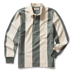 flatlay of The Rugby Shirt in Deep Sea Stripe, Knits by Taylor Stitch