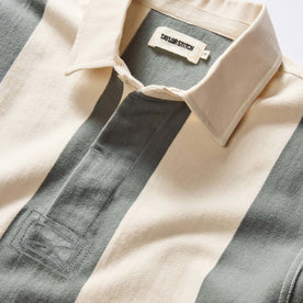 material shot of the collar on The Rugby Shirt in Deep Sea Stripe, Knits by Taylor Stitch