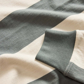 material shot of the sleeves on The Rugby Shirt in Deep Sea Stripe, Knits by Taylor Stitch