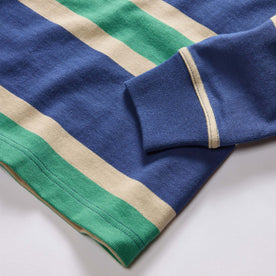 material shot of the ribbed cuff on The Rugby Shirt in Navy Stripe, Knits by Taylor Stitch