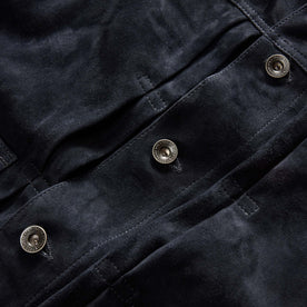 material shot of the buttons on The Ryder Jacket in Dark Navy Suede, Outerwear by Taylor Stitch