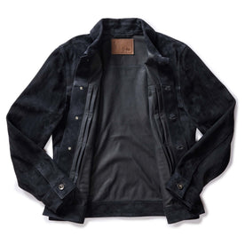 flatay of The Ryder Jacket in Dark Navy Suede, open, Outerwear by Taylor Stitch