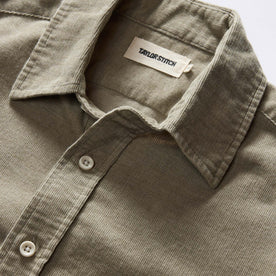 material shot of the collar on The Short Sleeve California in Heather Moss Cord, Wovens by Taylor Stitch