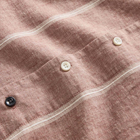 material shot of the buttons on The Short Sleeve Hawthorne in Dried Fig Stripe, Wovens by Taylor Stitch