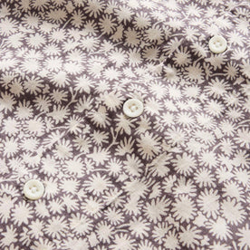 material shot of the buttons on The Short Sleeve Hawthorne in Fig Floral, Wovens by Taylor Stitch