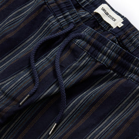 material shot of the drawcords on The Apres Short in Indigo Stripe, Bottoms by Taylor Stitch