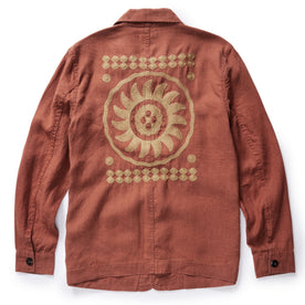 flatlay of The Embroidered Ojai in Dried Guajillo Hemp, shown from the back, Outerwear by Taylor Stitch