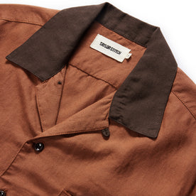 material shot of the collar on The Palmer Shirt in Dried Guajillo, Wovens by Taylor Stitch