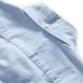 material shot of the back collar button on The Jack in Blue Everyday Oxford, Wovens by Taylor Stitch