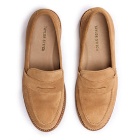 material shot of the tops of The Loafer in Tan Suede, Footwear by Taylor Stitch