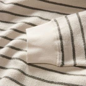 material shot of the sleeves on The Adams Crew in Cilantro Stripe Reverse Terry, Knits by Taylor Stitch