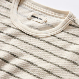 material shot of the collar on The Adams Crew in Cilantro Stripe Reverse Terry, Knits by Taylor Stitch