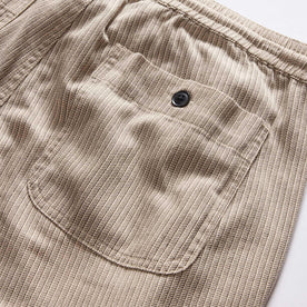 material shot of the back pocket on The Apres Short in Black Coffee Stripe, Bottoms by Taylor Stitch