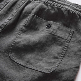 material shot of the back pocket on The Apres Short in Faded Black Hemp, Bottoms by Taylor Stitch