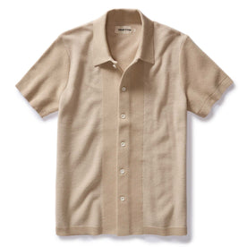 flatlay of The Button Down Polo in Faded Khaki Seed Stitch, Knits by Taylor Stitch