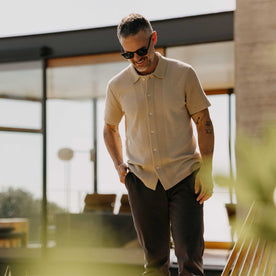 The Button Down Polo in Faded Khaki Seed Stitch - featured image