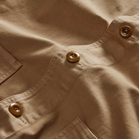 material shot of the buttons on The Ojai Jacket in Organic Light Khaki Foundation Twill, Outerwear by Taylor Stitch