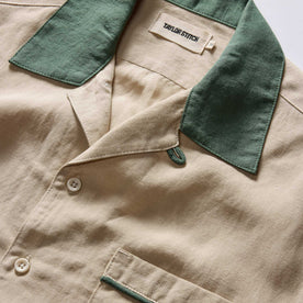 material shot of the collar on The Palmer Shirt in Cilantro, Wovens by Taylor Stitch