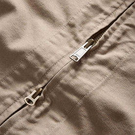 material shot of the two way zipper on The Shifter Jacket in Baked Soil Canvas, Outerwear by Taylor Stitch