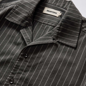 material shot of the collar on The Short Sleeve Davis Shirt in Kelp Stripe, Wovens by Taylor Stitch