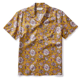 flatlay of The Short Sleeve Davis Shirt in Tarnished Gold Print, Wovens by Taylor Stitch