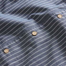 material shot of the buttons on The Tulum Shirt in Midnight Stripe, Wovens by Taylor Stitch