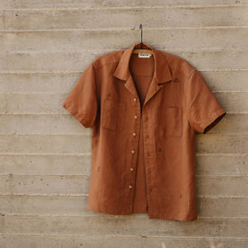 editorial image of The Conrad Shirt in Adobe Embroidery on a hanger, Wovens by Taylor Stitch